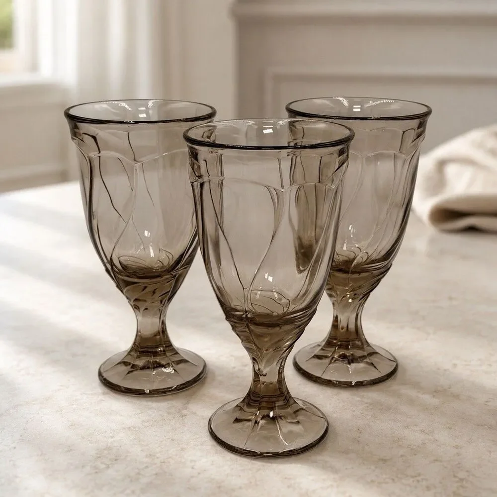Noritake Sweet Swirl Tawny Brown Iced Tea Goblets Set of 3 Discontinued Vintage